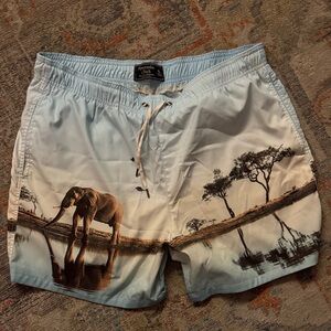Abercrombie & Fitch Light Blue Elephant Print Swim Shorts